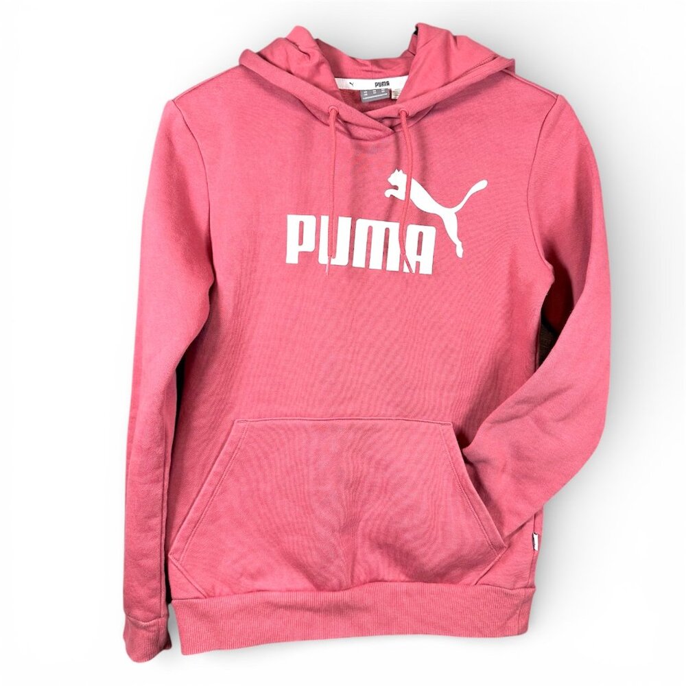 Puma Logo Hoodie Women XS Pink Pullover Sweatshirt Casual Athletic